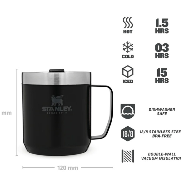Stanley stainless steel coffee/tea cup/mug black 12oz Vacuum sealed - Picture 3 of 5